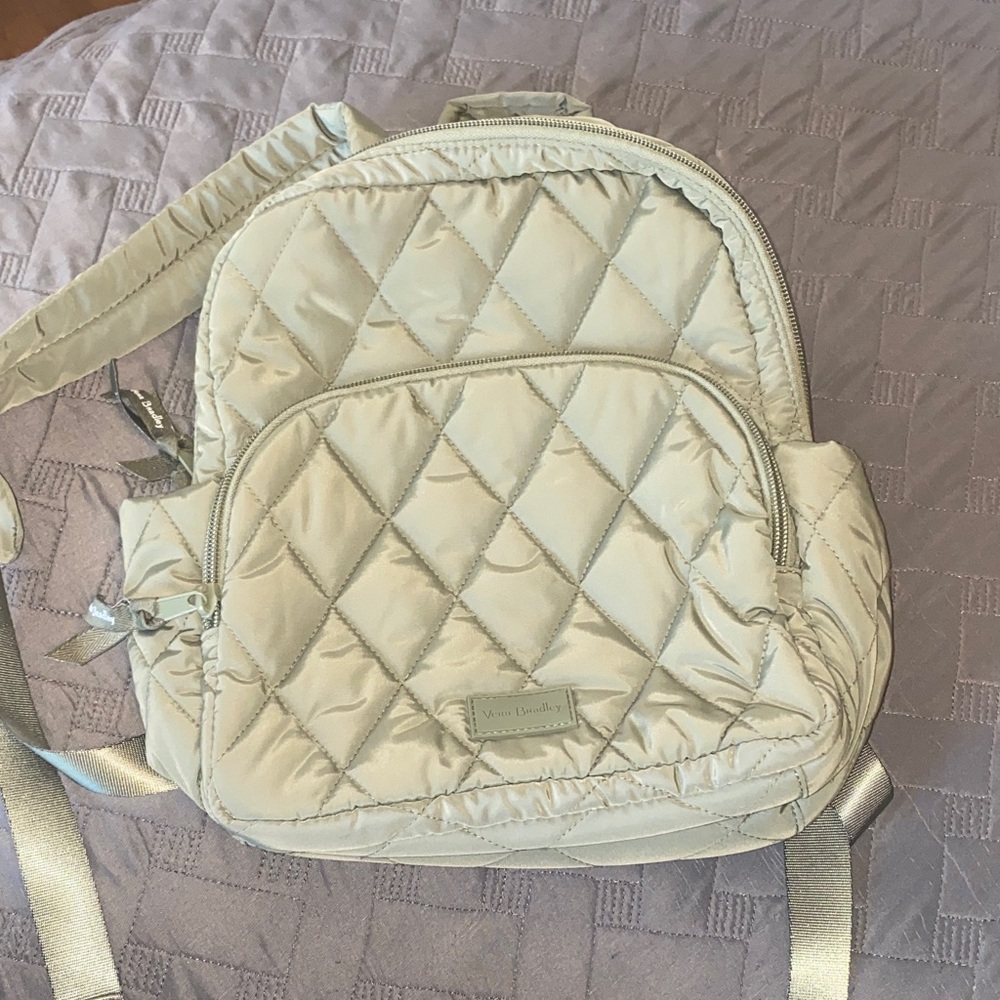 Vera Bradley Light Green Sage Quilted Backpack